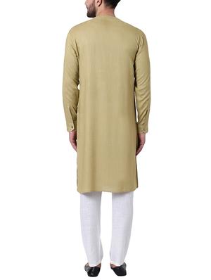 beige rayon kurta pyjama set - 15296385 - Standard Image - 3