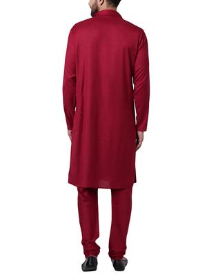 maroon rayon kurta pyjama set - 15296400 - Standard Image - 3