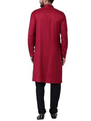 maroon rayon kurta pyjama set - 15296405 - Standard Image - 3