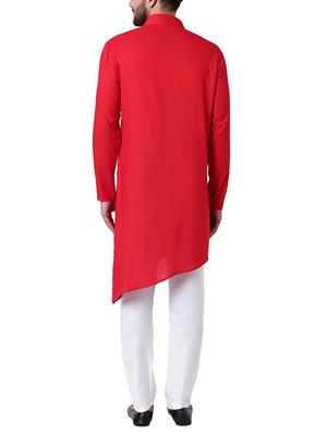 red rayon asymmetric kurta pyjama set - 15296413 - Standard Image - 3