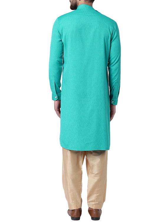 blue silk blend asymmetric kurta pyjama set - 15296421 - Zoom Image - 3