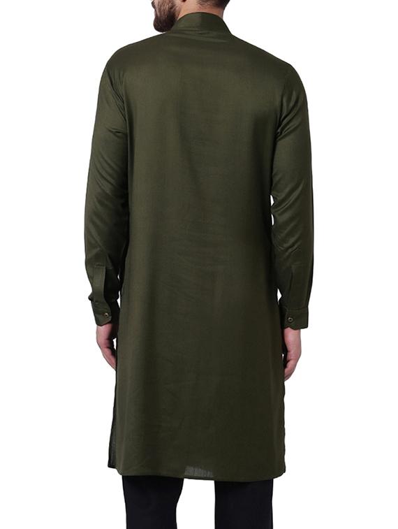 green solid long kurta - 15296447 - Zoom Image - 3
