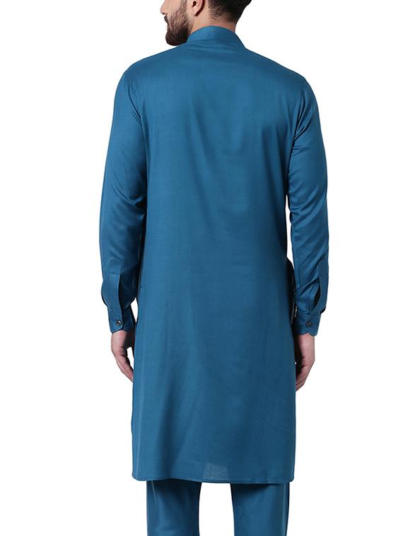 blue rayon long kurta - 15296452 - Zoom Image - 3