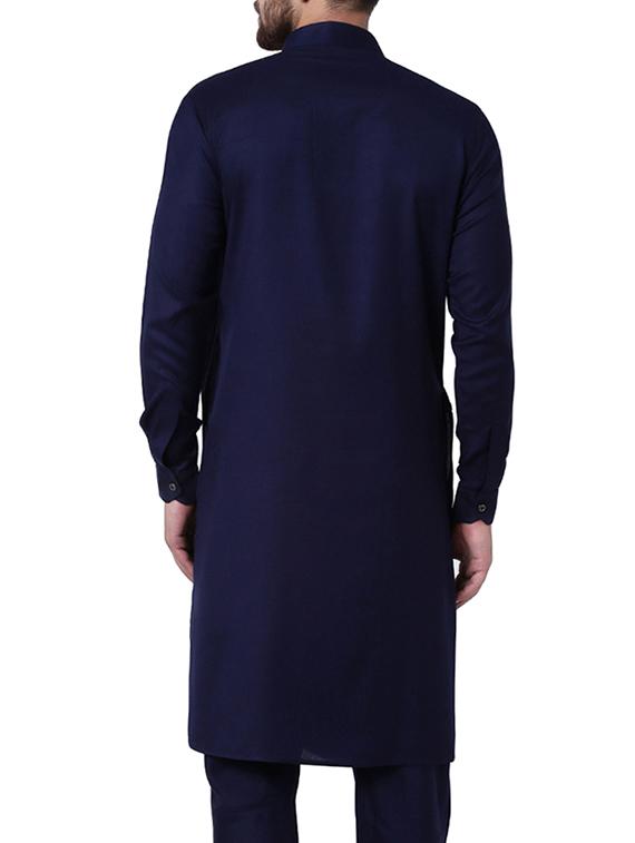 navy blue solid long kurta - 15296455 - Zoom Image - 3