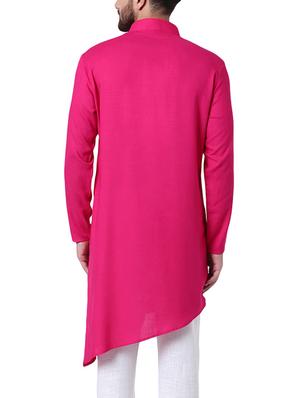 pink rayon asymmetric kurta - 15296459 - Standard Image - 3