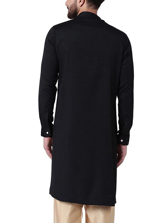black silk blend asymmetric kurta - 15296464 - Zoom Image - 3