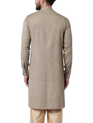 beige silk blend asymmetric kurta - 15296467 - Standard Image - 3