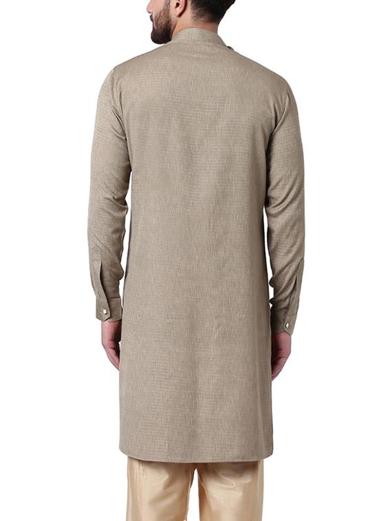 beige silk blend asymmetric kurta - 15296467 - Zoom Image - 3