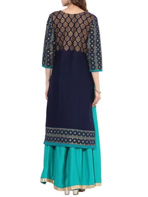 block printed straight kurta - 15297621 - Standard Image - 3