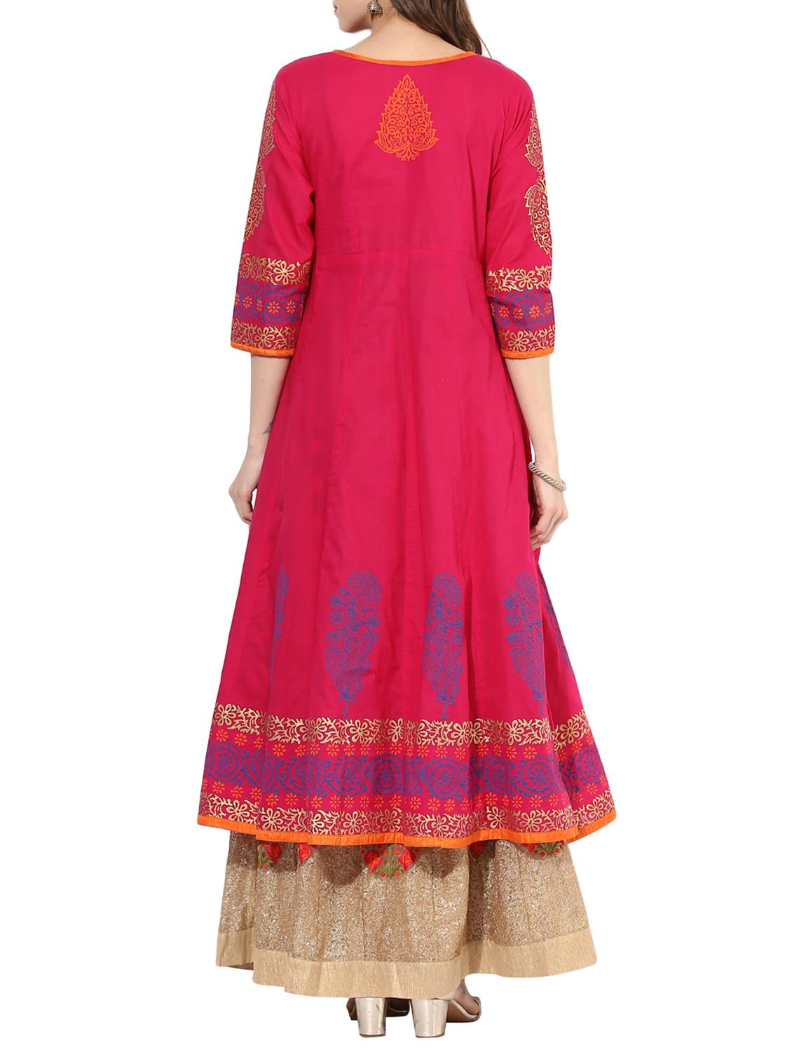 anarkali hand block printed kurta - 15297624 - Zoom Image - 3