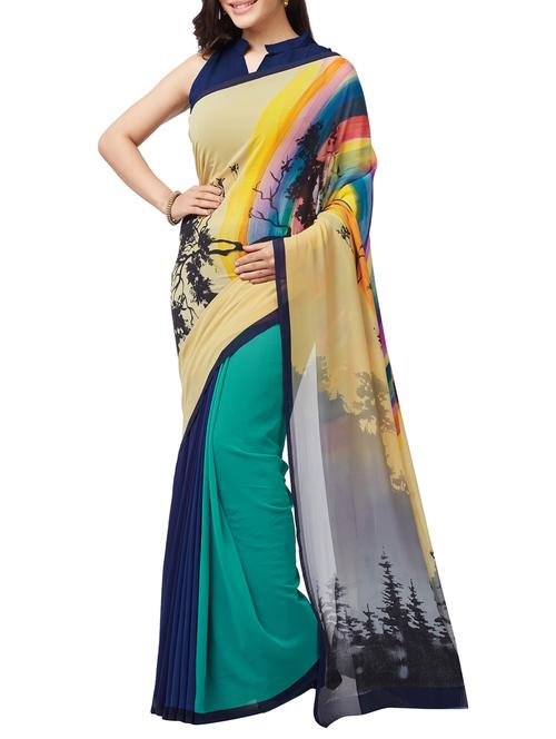 beige georgette half & half saree with blouse - 15300256 - Standard Image - 1