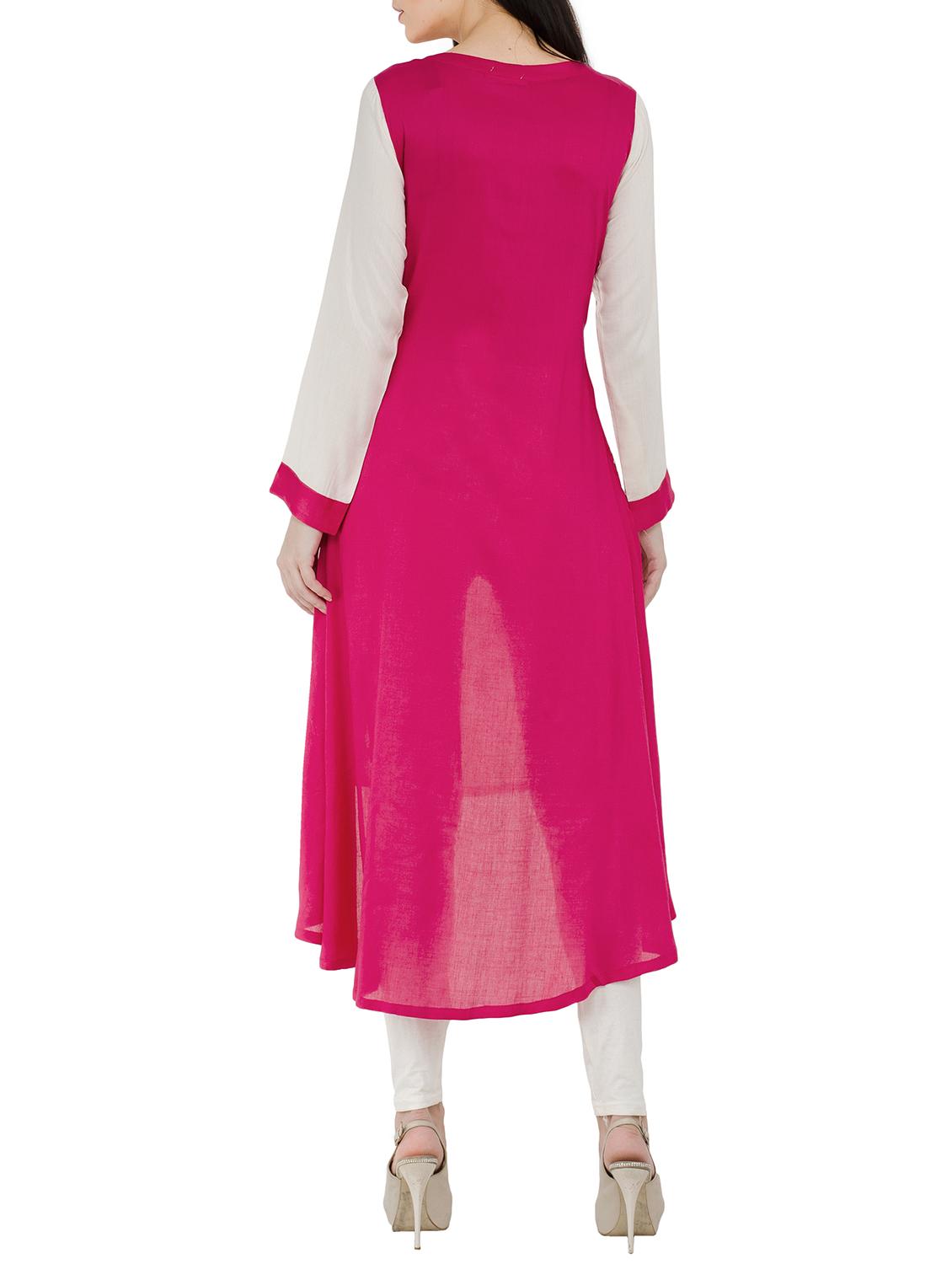 pink rayon layered kurta - 15300265 - Zoom Image - 3