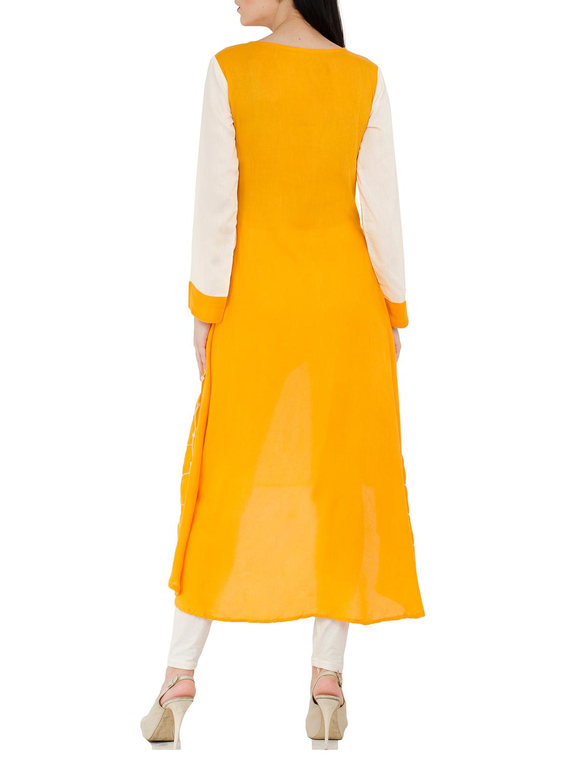 yellow rayon layered kurta - 15300266 - Zoom Image - 3