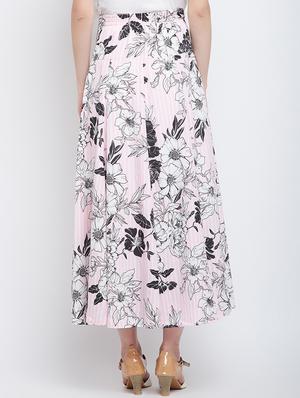 pink crepe floral flared skirt - 15300326 - Standard Image - 3