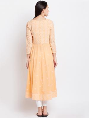 orange cotton flared kurta - 15300338 - Standard Image - 3