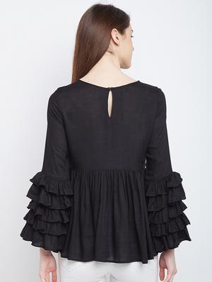 ruffle sleeved flared top - 15300361 - Standard Image - 3