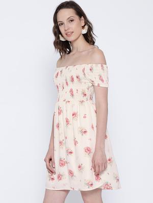 white printed off-shoulder dress - 15300786 - Standard Image - 3