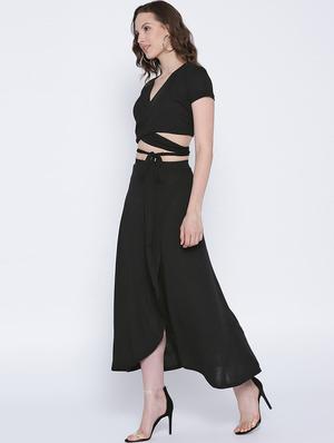 black cotton asymmetric dress - 15300788 - Standard Image - 3