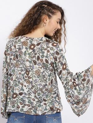 white rayon printed top - 15300790 - Standard Image - 3