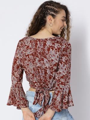 brown rayon printed top - 15300792 - Standard Image - 3