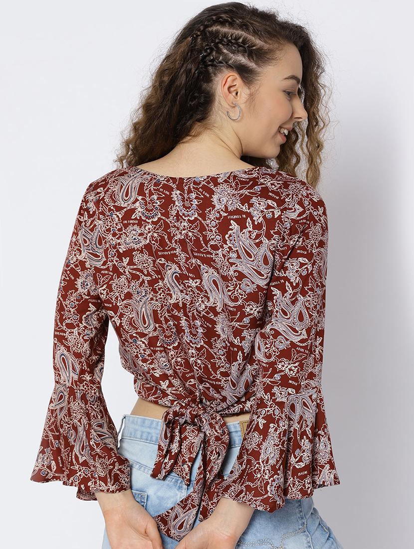 brown rayon printed top - 15300792 - Zoom Image - 3