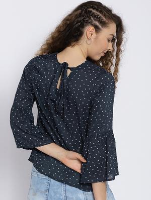 navy blue rayon printed top - 15300793 - Standard Image - 3