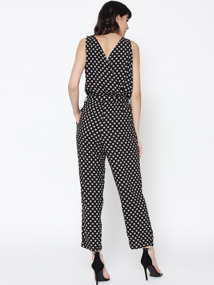 black printed rayon full leg jumpsuit - 15300807 - Zoom Image - 3
