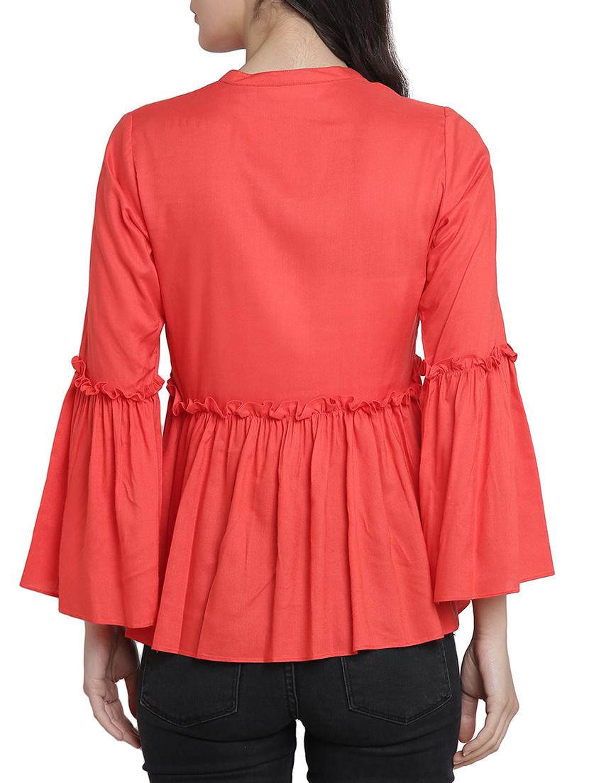 bell sleeved frill trim detail top - 15301134 - Zoom Image - 3