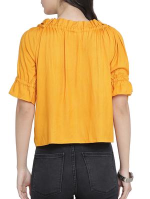 drawstring neckline slit sleeved top - 15301136 - Standard Image - 3
