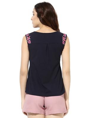 navy blue floral embroidery top - 15305958 - Standard Image - 3