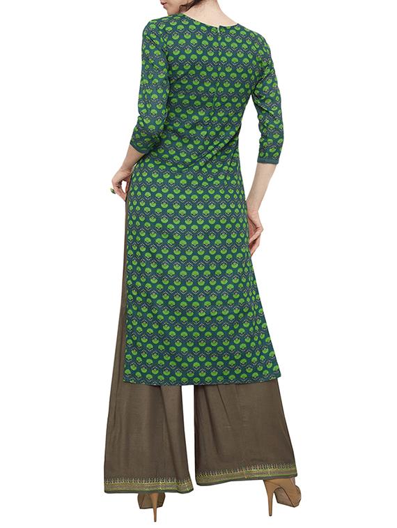 green cotton kurta palazzo - 15306084 - Zoom Image - 3