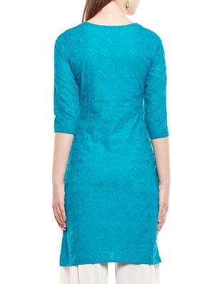 sky blue cotton straight solid kurta - 15307348 - Standard Image - 3