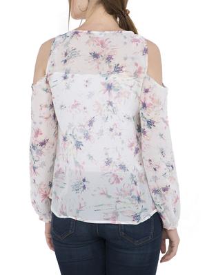 cold shoulder tie-up neck top - 15307994 - Standard Image - 3