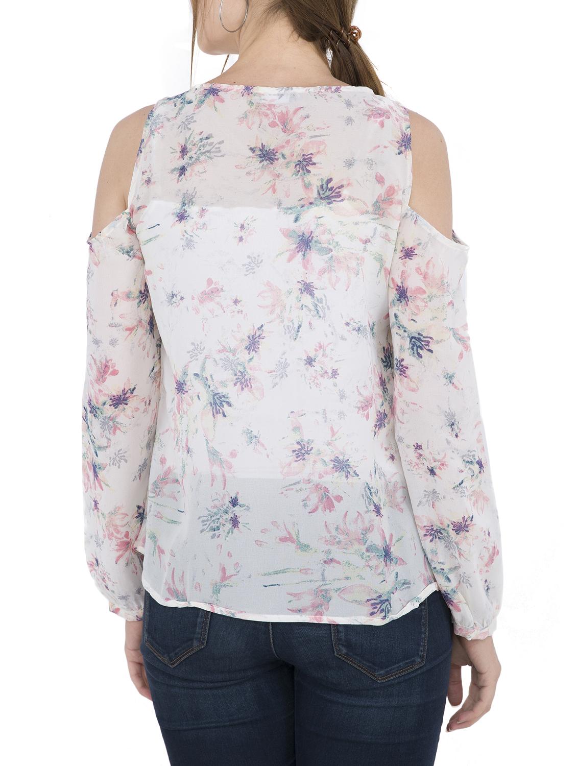 cold shoulder tie-up neck top - 15307994 - Zoom Image - 3