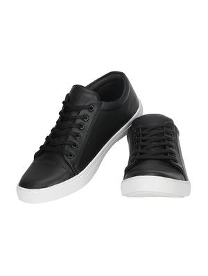 black leatherette lace up sneaker - 15312461 - Standard Image - 3