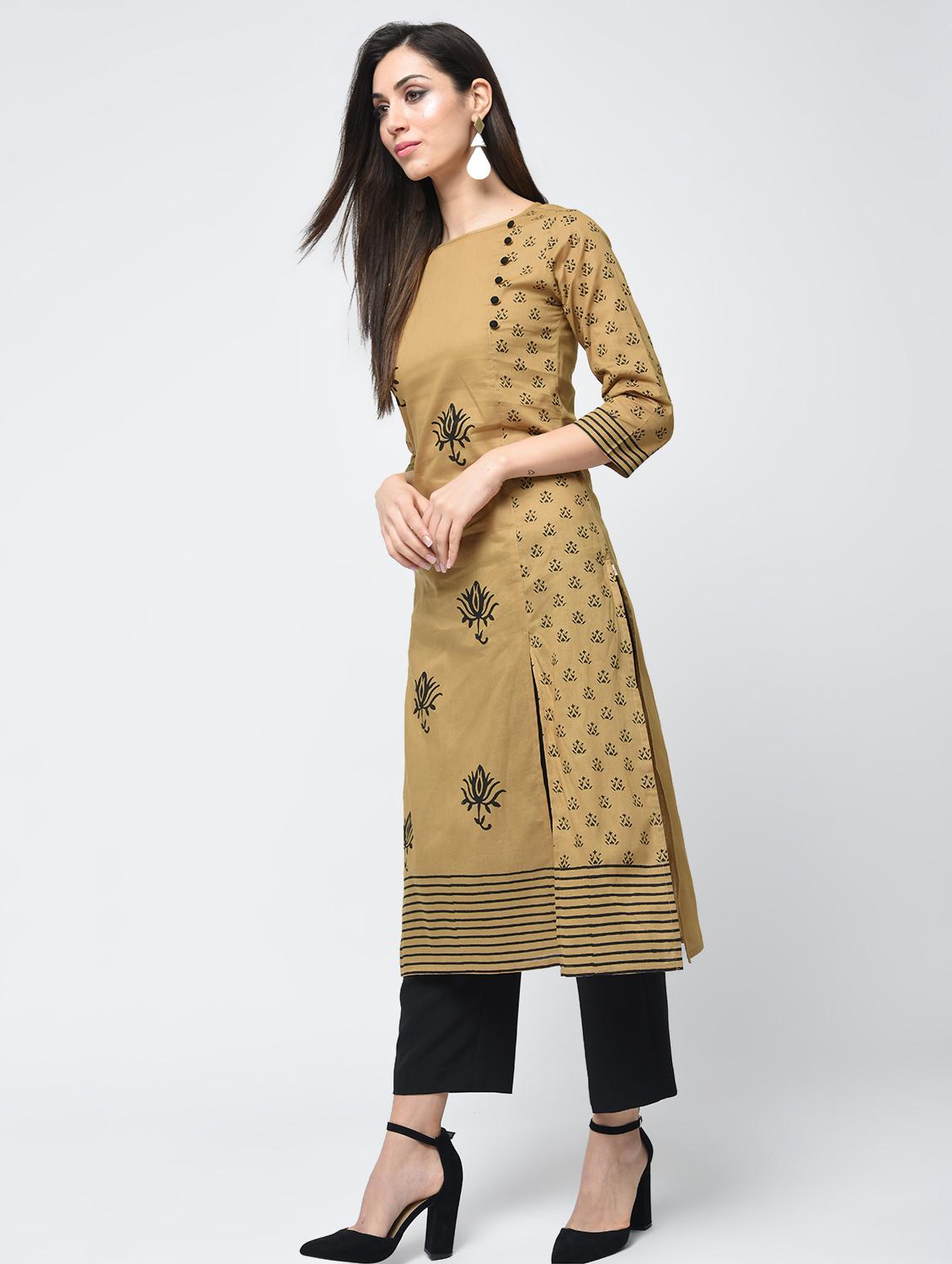 women block printed front & side both slit kurta