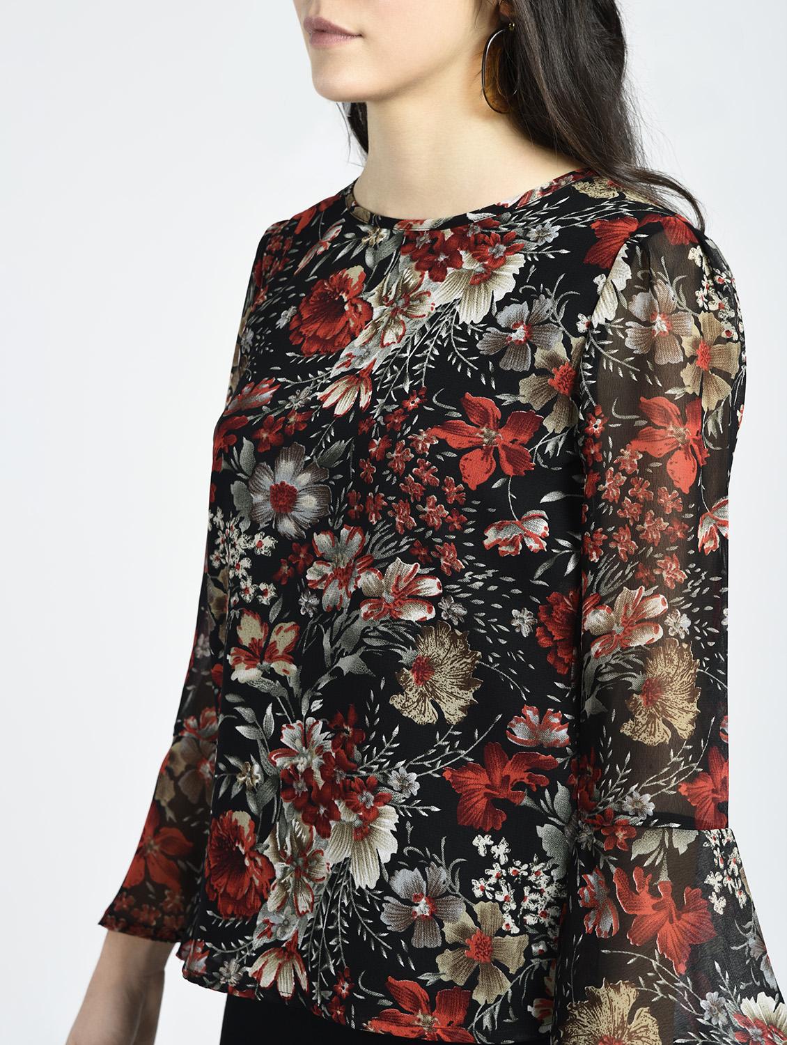 bell sleeved floral top - 15314050 - Zoom Image - 3