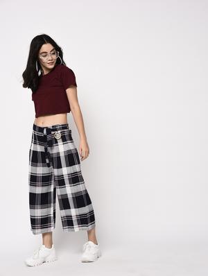high waist checkered culottes - 15314926 - Standard Image - 3