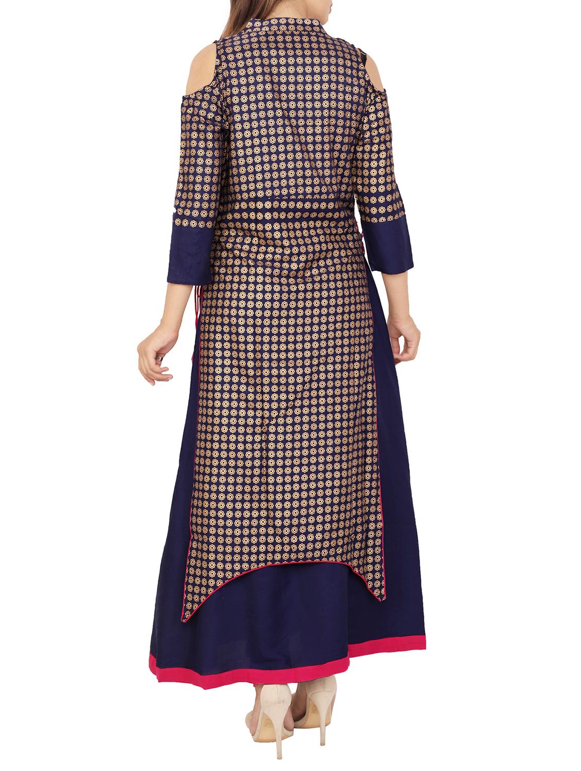 Layered foil print kurta - 15315189 - Zoom Image - 3