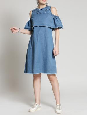 raw edge pearl embellished dress - 15315482 - Standard Image - 3