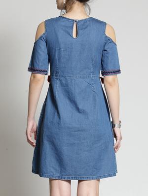 cold shoulder embroidered dress - 15315494 - Standard Image - 3