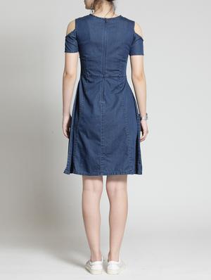 cold shoulder embellished denim dress - 15315498 - Standard Image - 3