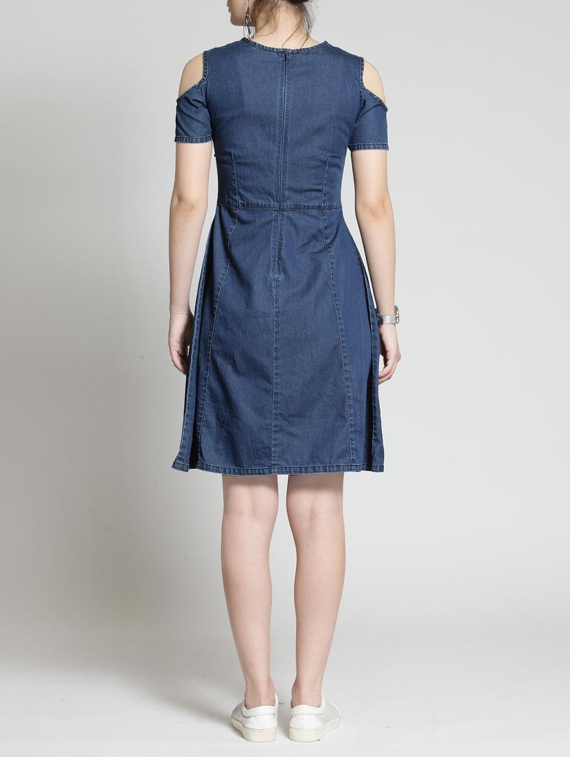 cold shoulder embellished denim dress - 15315498 - Zoom Image - 3