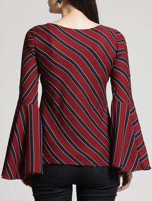 bell sleeved striped top - 15315565 - Standard Image - 3