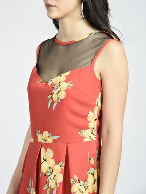 mesh yoke floral pleated dress - 15316366 - Standard Image - 3