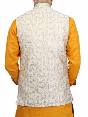 beige silk nehru jacket - 15318808 - Standard Image - 3