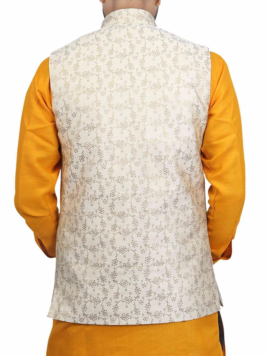 beige silk nehru jacket - 15318808 - Zoom Image - 3