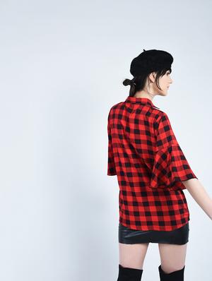 checkered choker neck top - 15320386 - Standard Image - 3