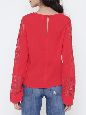 Lace panel bell sleeved top - 15321580 - Standard Image - 3