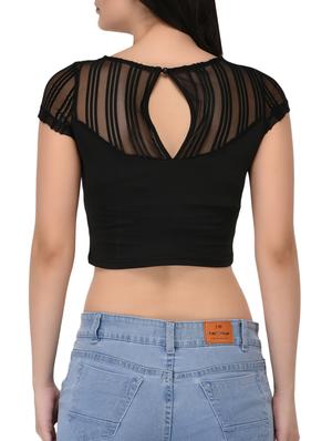 striped mesh detail cap sleeved top - 15324090 - Standard Image - 3